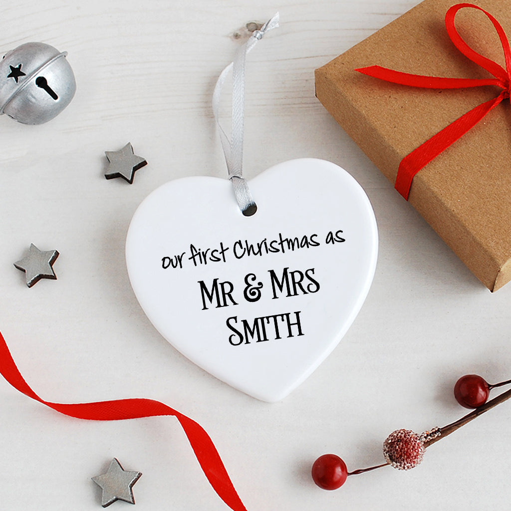 Our First Christmas, Personalised Heart Ornament