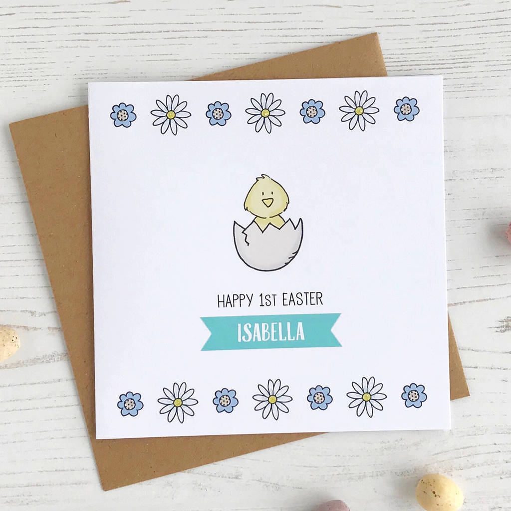 Floral Easter Chick, Personalised Card