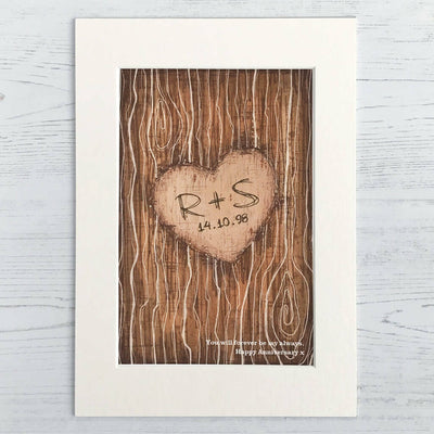 Tree Carving Romantic Personalised Print