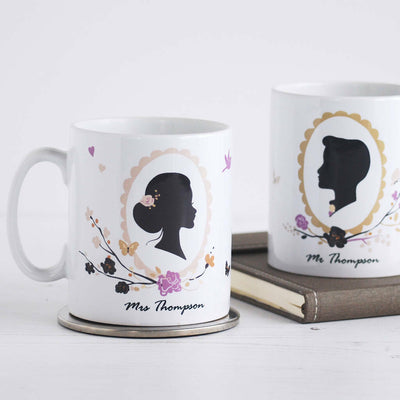 Set Of Two Romantic Silhouette Wedding Mugs
