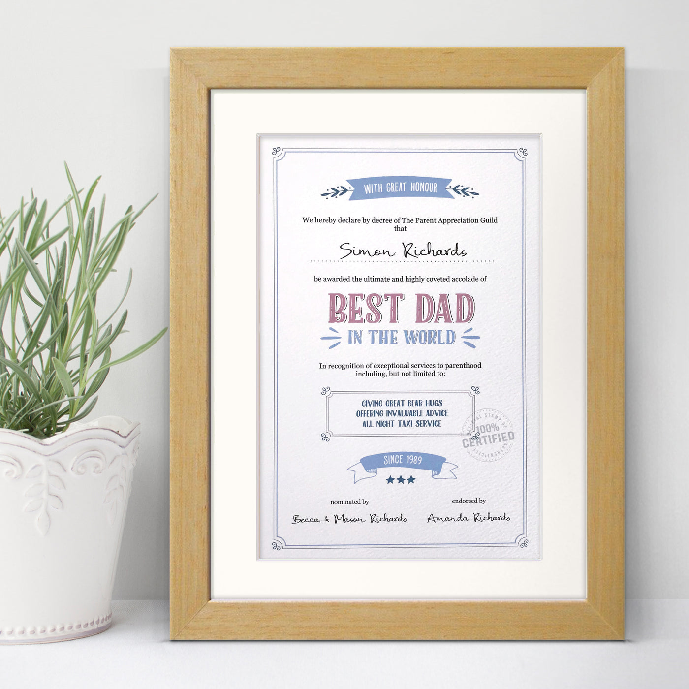 Best Dad Personalised Certificate