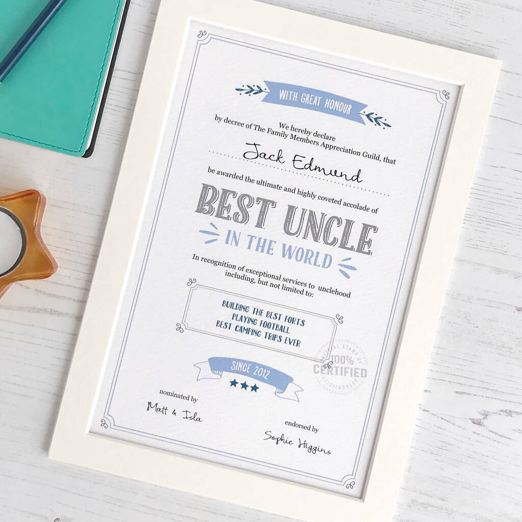 Best Uncle / Godfather Personalised Certificate