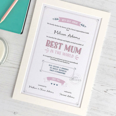 Best Mum Personalised Certificate