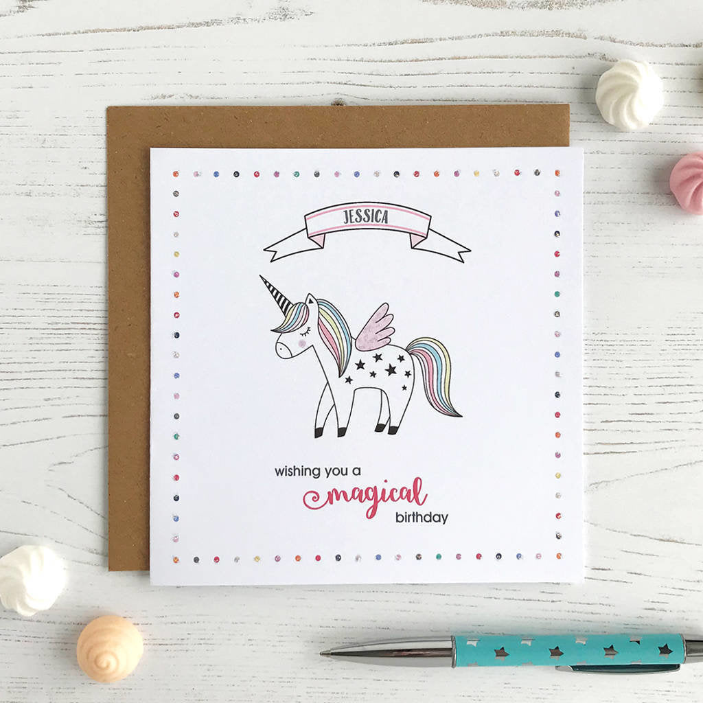 Unicorn, Personalised Birthday Card