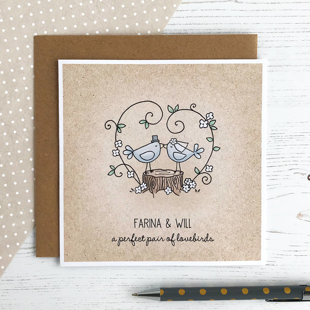A Perfect Pair Of Lovebirds, Personalised Wedding Card