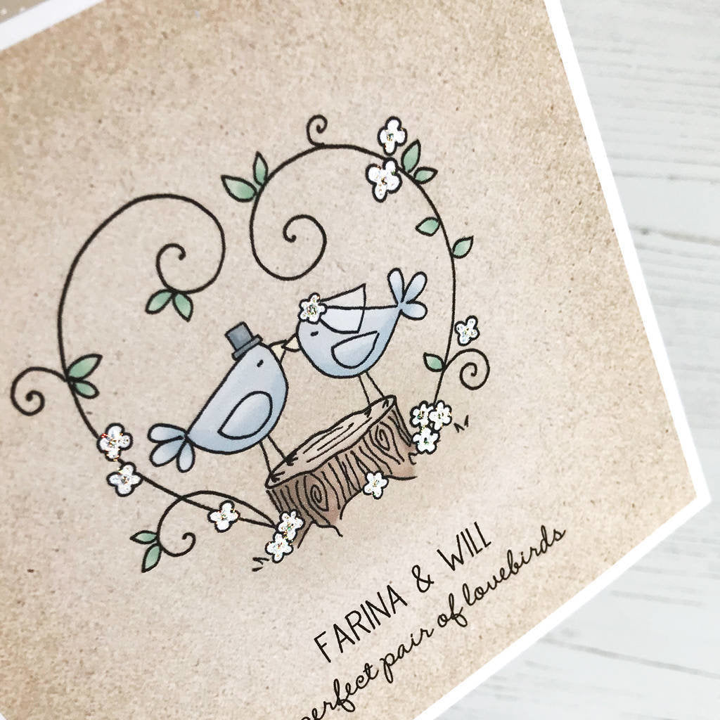 A Perfect Pair Of Lovebirds, Personalised Wedding Card
