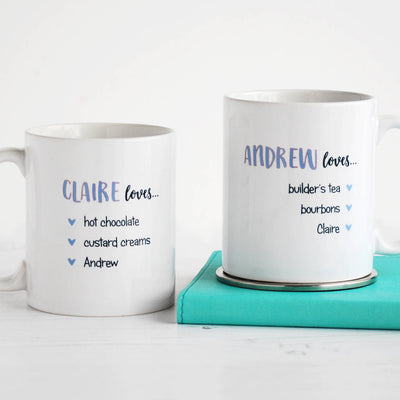Couple Loves, Set Of Two Personalised Mugs