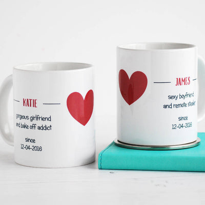 Set Of Two Personalised Heart Mugs