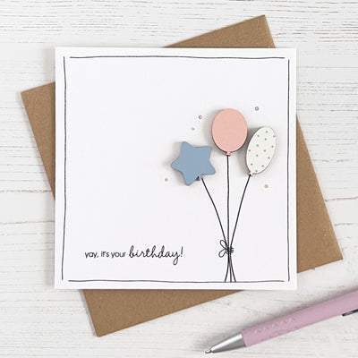 Birthday Balloons Card, Wooden Topper
