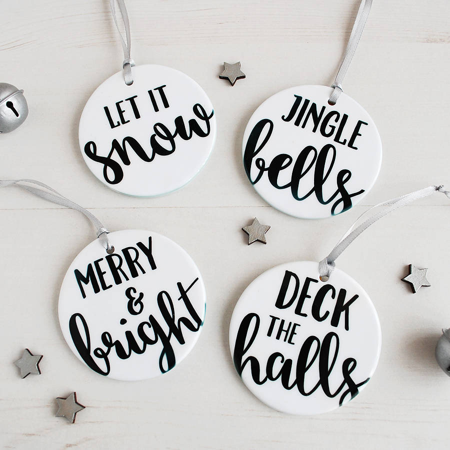 Set Of Four Typographical Christmas Tree Baubles